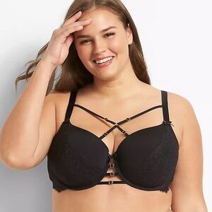 Lane Bryant Lace Strappy Boost Balconette Bra Size 42DDD